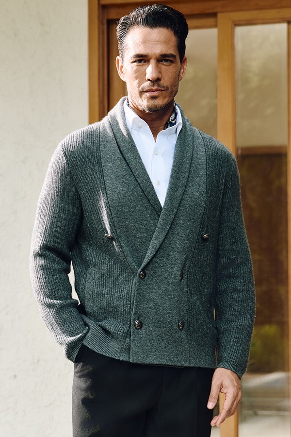Мужской двубортный кардиган и сорочка, линия smart casual